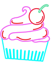 Logo of a frosted cherry cupcake